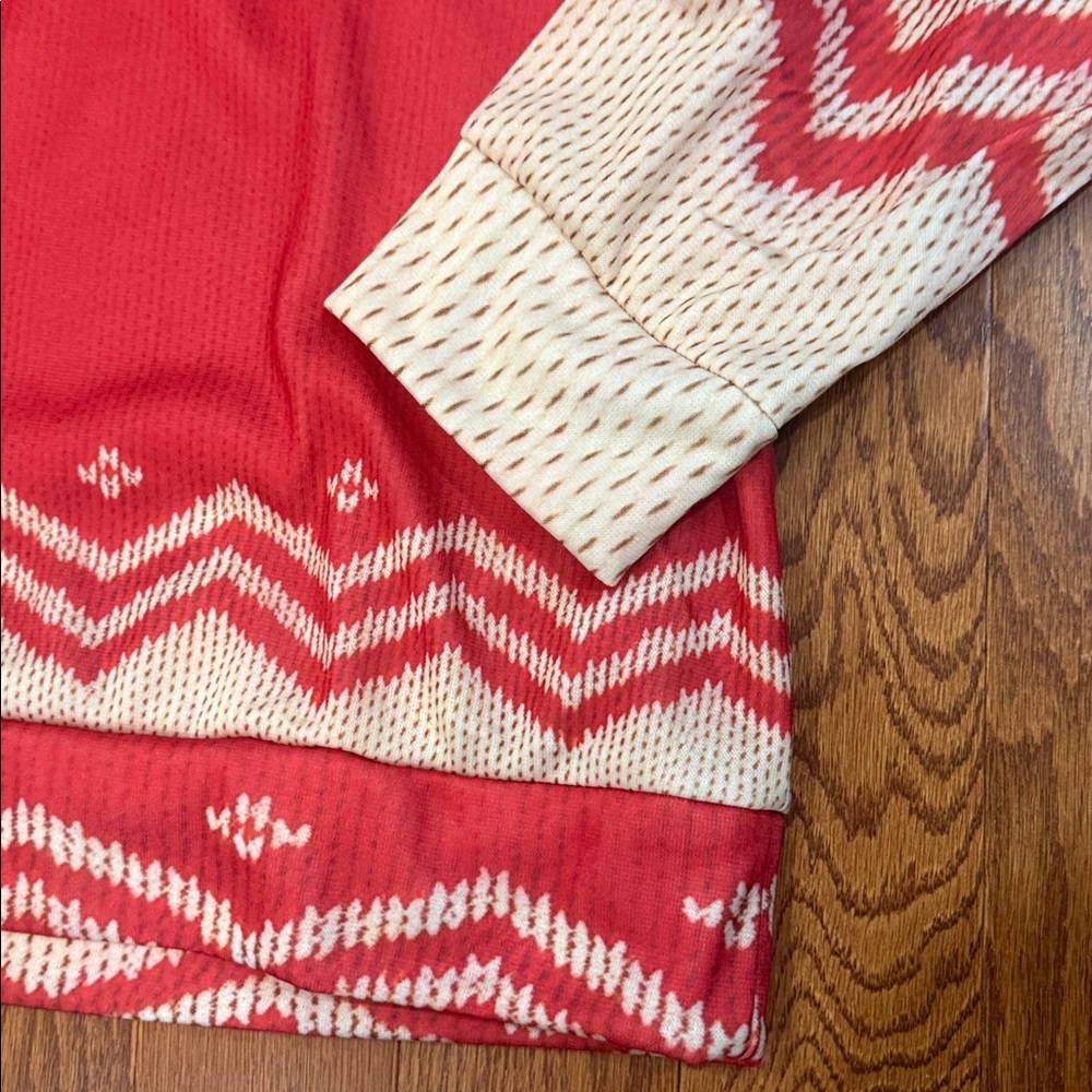 Christmas Tree Fair Isle Print Hoodie Holiday Sweatshirt Red - Picture 6 of 9